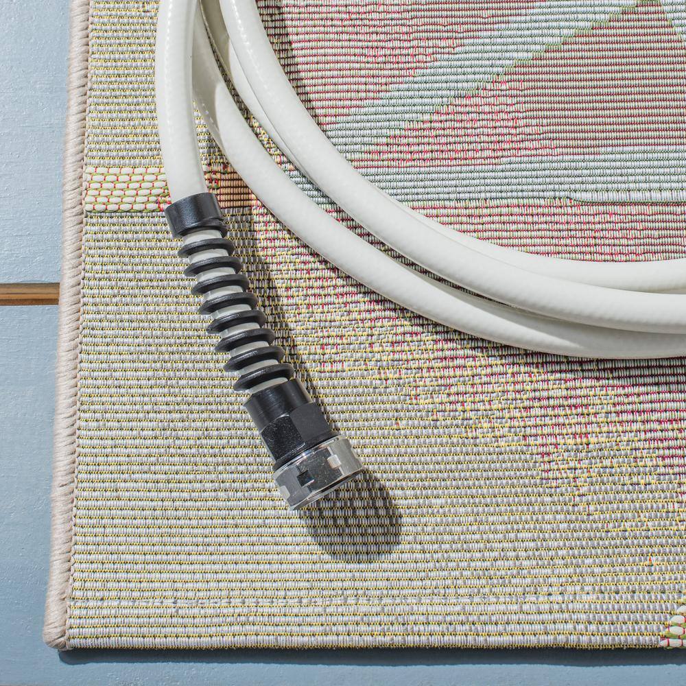 Barbados 5'3" Square Gray and Pink Flamingo Rug