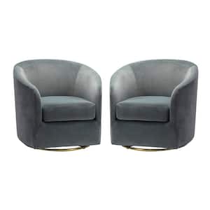 Estefan Grey Comfy Velvet Swivel Chair with Metal Base Set of 2