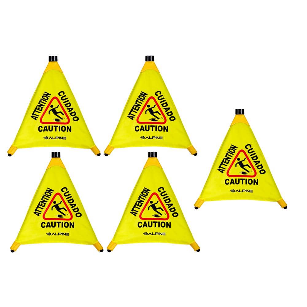 20 in. Yellow Multi-Lingual Pop-Up Caution Wet Floor Sign (5-Pack)