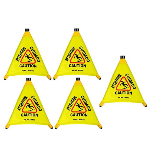Alpine Industries 20 in. Yellow Multi-Lingual Pop-Up Caution Wet Floor Sign (5-Pack)
