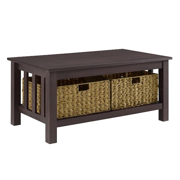 Walker Edison Furniture Company 40 In Espresso Medium Rectangle Mdf Coffee Table With Drawers Hd40mstes The Home Depot