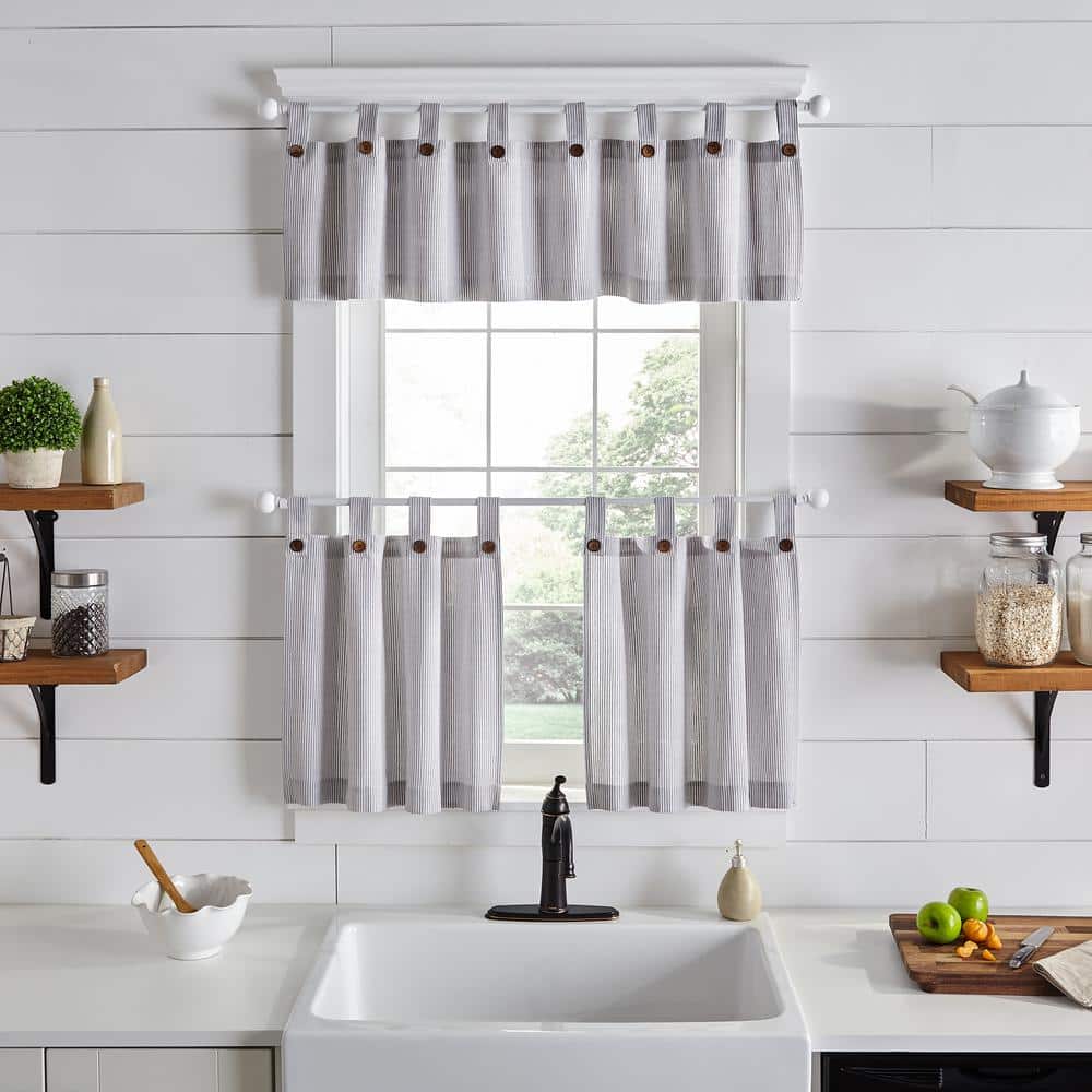 Gray Cotton and Polyester Tab Top Kitchen Window Tiers, 30" x 36" (Set of 2)