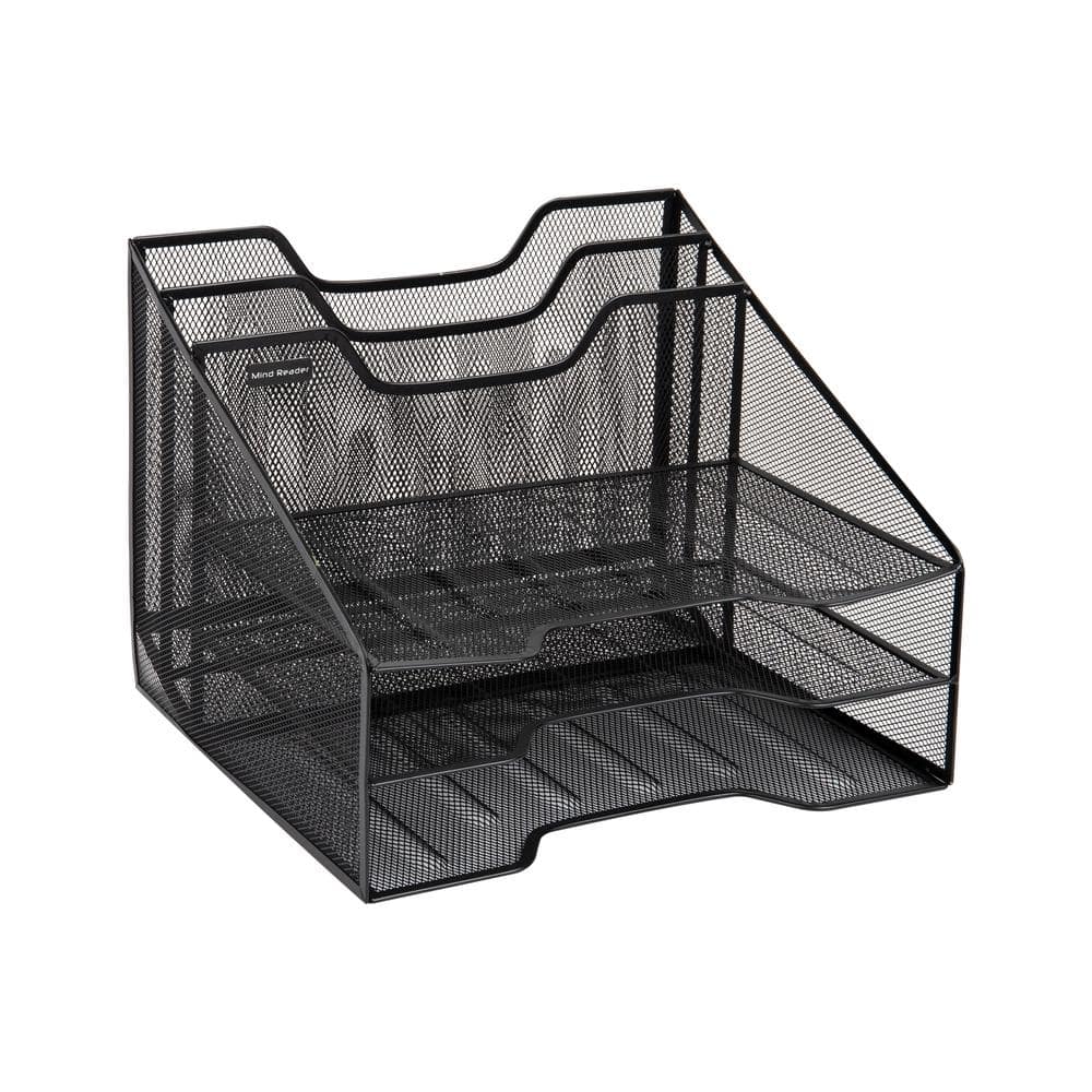 Black Metal Mesh 5-Compartment Desktop Organizer