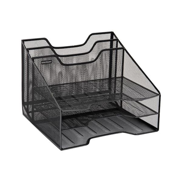 12.5 in. L x 11.5 in. W x 9.5 in. H File Organizer Desk Organizer Paper Tray Metal, Black