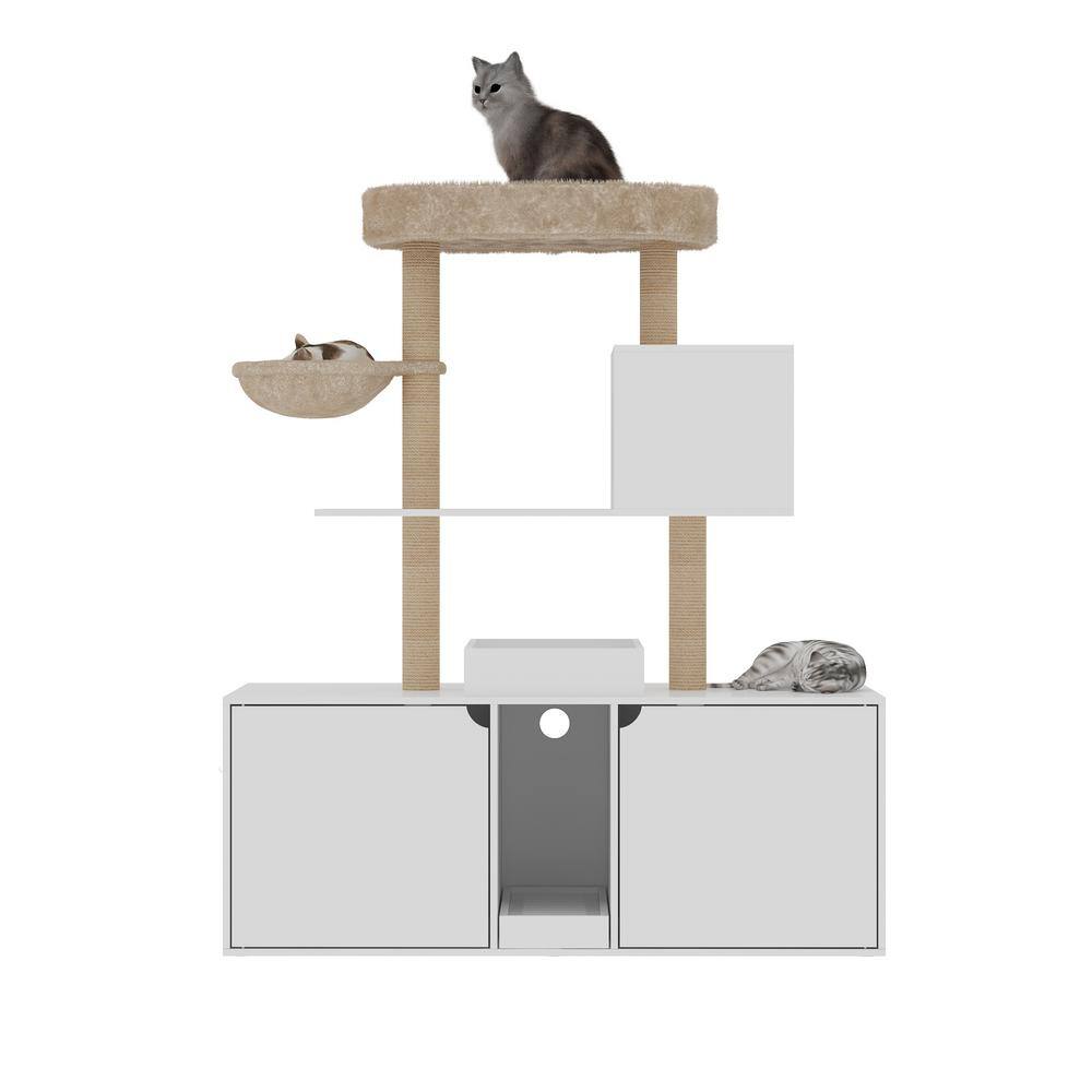 FUFU&GAGA Cat Tree Tower with Double Litter Box Enclosure, Allinone