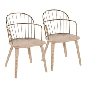 Riley White Wash Wood and Antique Copper Metal Arm Chair (Set of 2)