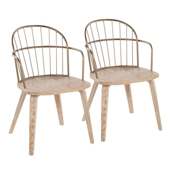 Lumisource Riley White Wash Wood and Antique Copper Metal Arm Chair (Set of 2)