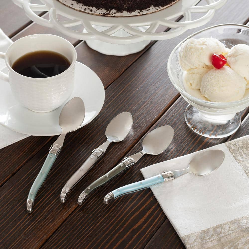 Set of 4 Stainless Steel Coffee Spoons with Faux Mother of Pearl Handles