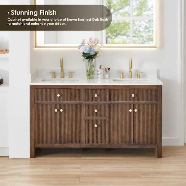 Altair Cerrito 60 in. Double Sink Freestanding Brown Oak Bath