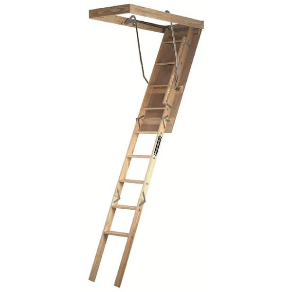 Louisville Ladder Premium Series 7 ft. - 8 ft. 9 in., 22.5 in. x 54 in. Wood Attic Ladder with 250 lb. Maximum Load Capacity