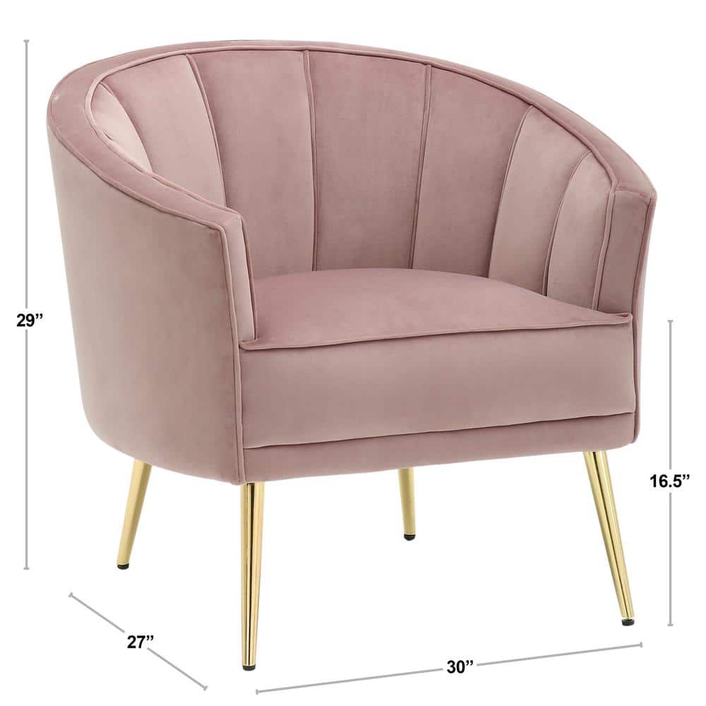 Blush Pink Velvet Barrel Accent Chair with Metal Legs