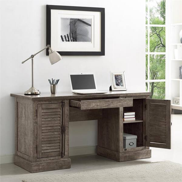 Ameriwood Sienna Park Double Rustic Gray Pedestal Desk