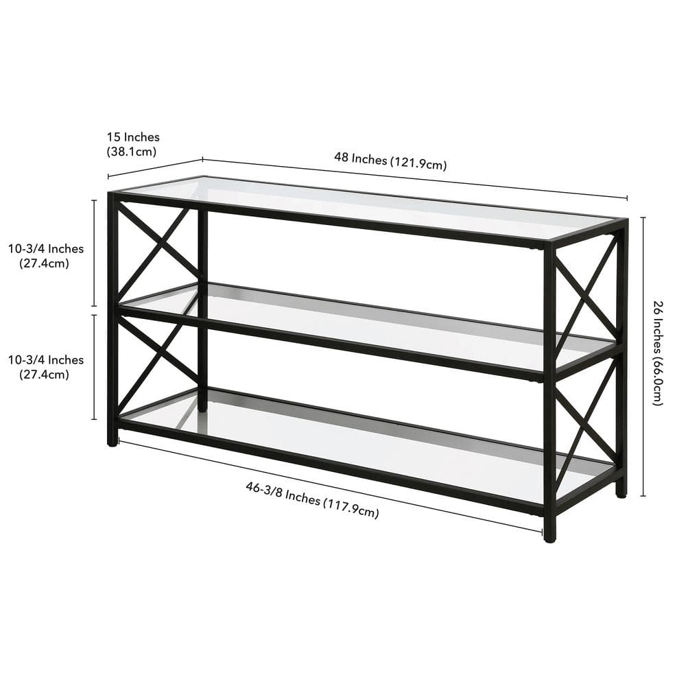 Hutton 50'' Blackened Bronze Modern Metal TV Stand with Glass Shelves