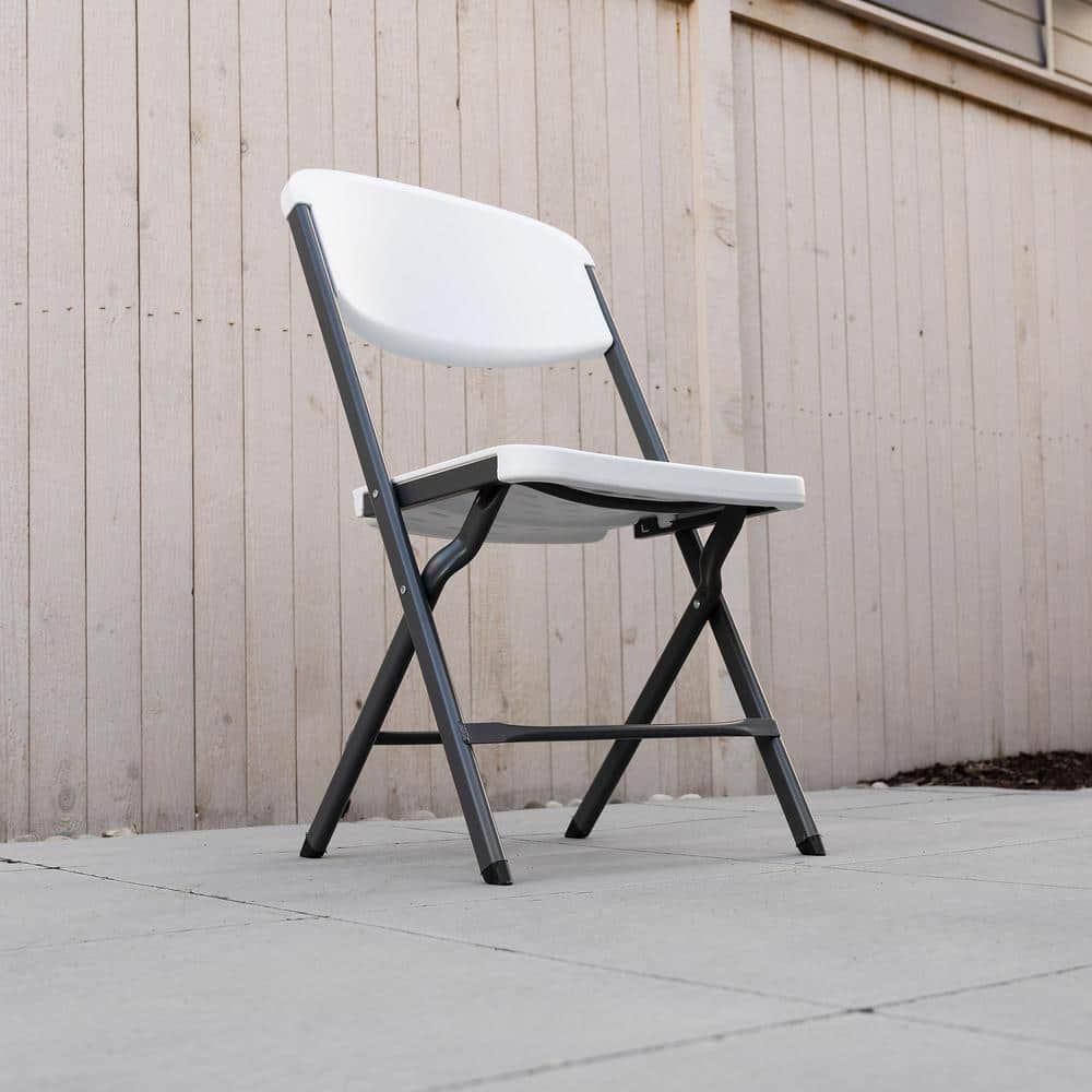 White Granite Polyethylene Folding Chair Set with Steel Frame, 4-Pack