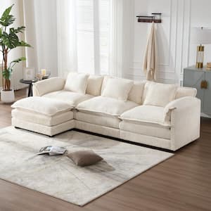 112 in. Square Arm 4-Piece L Shaped Chenille Modern Sectional Sofa in Beige with Moveable Ottoman