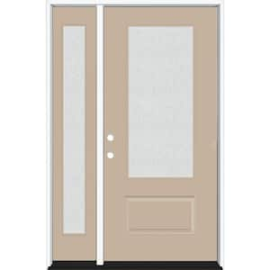 Legacy 53 in. x 80 in. 3/4 Lite Rain Glass RHIS Primed Sandstone Finish Fiberglass Prehung Front Door with 14 in. SL