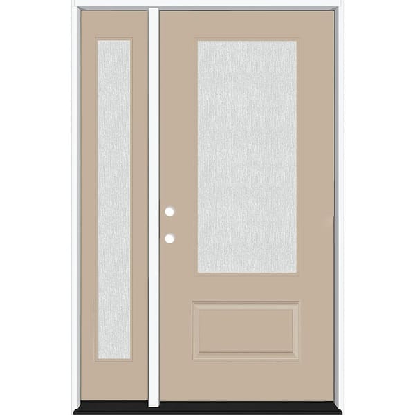Steves & Sons Legacy 53 in. x 80 in. 3/4 Lite Rain Glass RHIS Primed Sandstone Finish Fiberglass Prehung Front Door with 14 in. SL