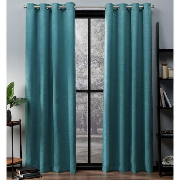 EXCLUSIVE HOME Oxford Teal Solid Woven Room Darkening Grommet Top Curtain, 52 in. W x 84 in. L (Set of 2)
