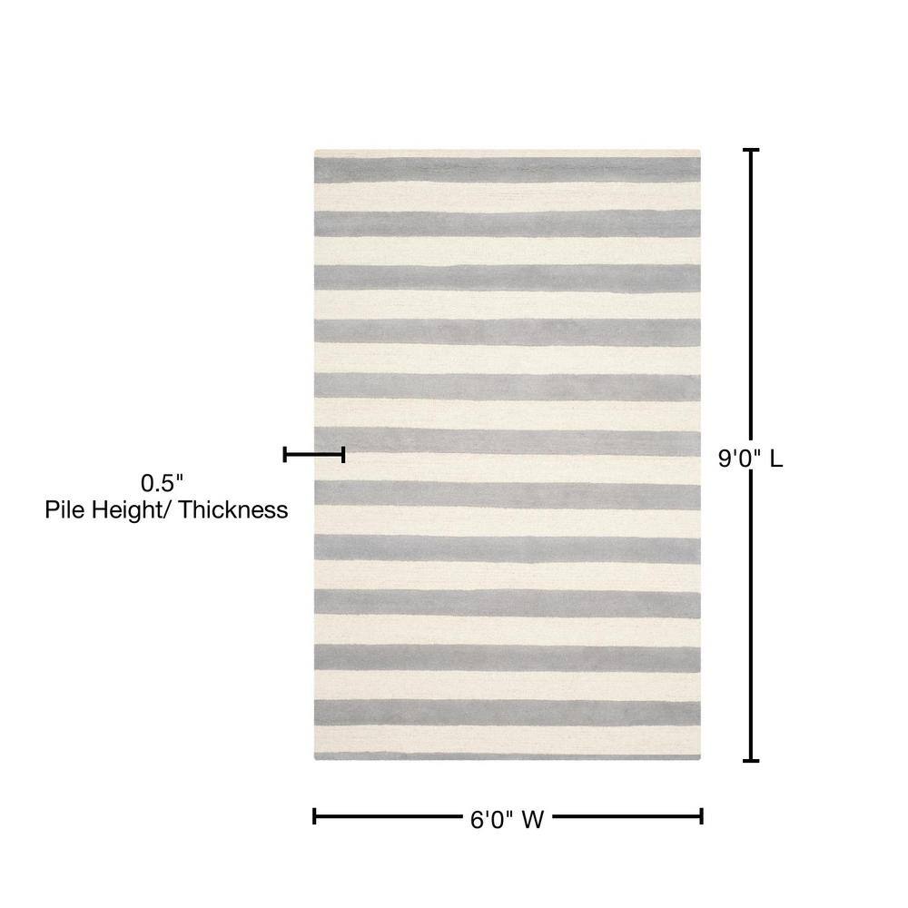 Gray and Ivory Striped Hand-Tufted Wool 6' x 9' Area Rug