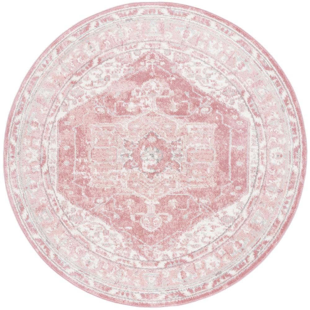 Layla 3 ft. x 3 ft. Ivory Gray/Pink Border Ornate Round Area Rug price history on PriceWatchPro