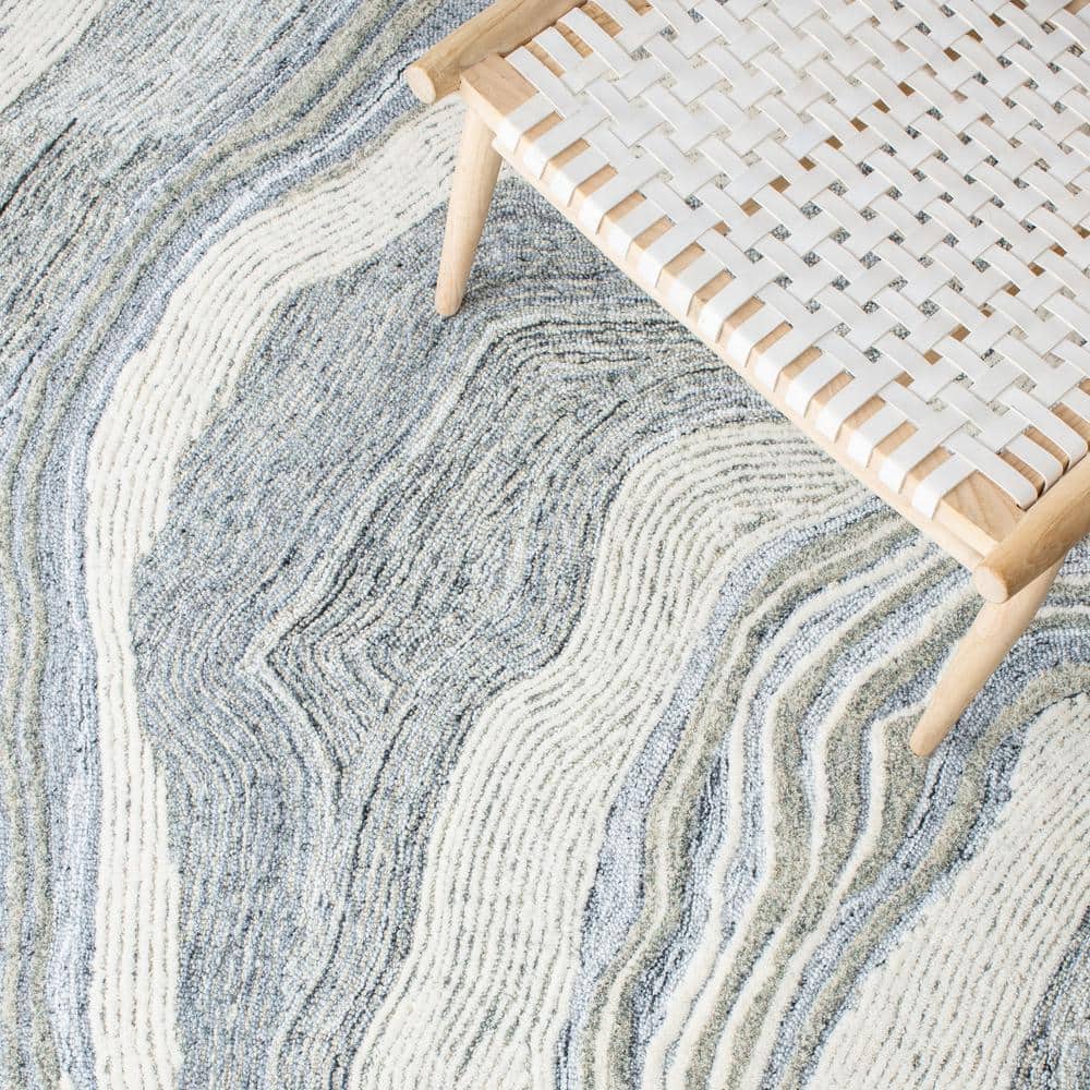 Handmade Gray Wool Tufted Abstract Area Rug 8' x 10'