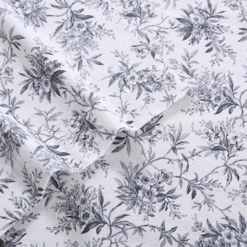 Queen Black Floral Cotton Flannel Sheet Set