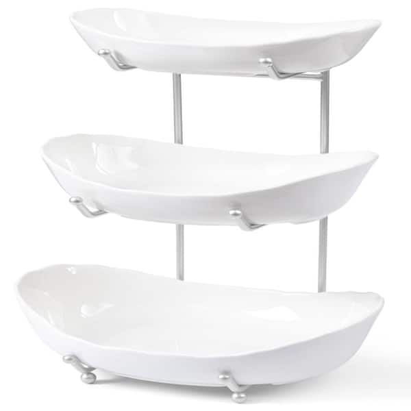 3 Tier Ceramic Fruit Bowl Holder with Metal Stand for Kitchen Countertop Storage and Display 10.4 x 10.4