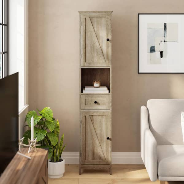 Dulcie 15 in. W x 10 in. D x 70 in. H Engineered Wood Linen Freestanding Tower Linen Cabinet in Brown
