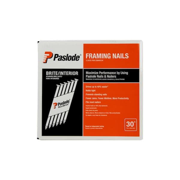 Paslode 3 In X 0 131 Gauge 30 Degree Brite Smooth Shank Paper Tape Framing Nails 2500 Per Box 6500 The Home Depot