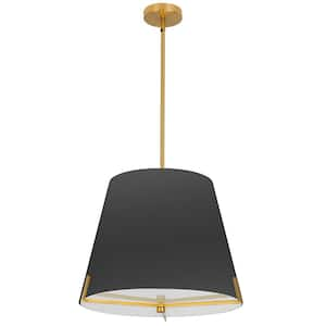 Preston 4-Light Aged Brass Shaded Pendant Light with Black Fabric Shade