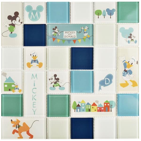 Disney Classic Aqua 11-3/4 in. x 11-3/4 in. x 5 mm Glass Mosaic Tile
