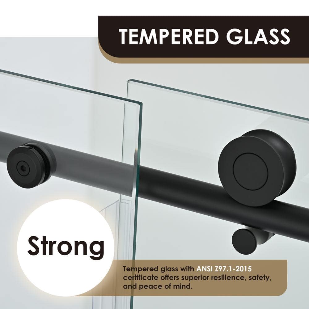 Matte Black Frameless Sliding Tub Door with Clear Glass