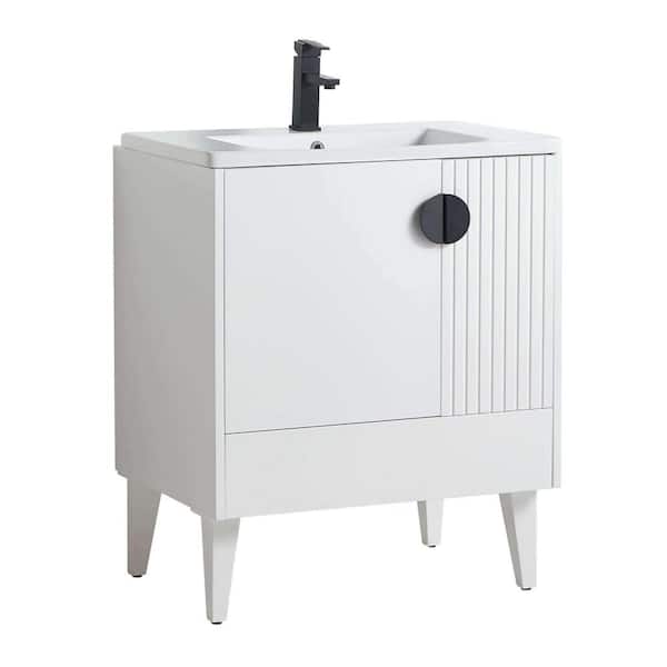 FINE FIXTURES Venezian 30 in. W x 18.11 in. D x 33 in. H Bathroom Vanity Side Cabinet in White Matte with White Ceramic Top