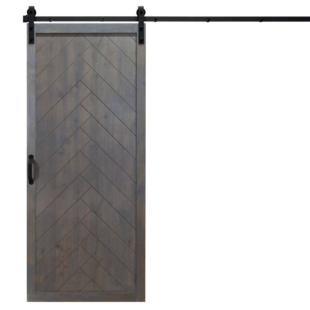 42 in. x 84 in. Herringbone Ash Gray Alder Wood Interior Barn Door Slab wit