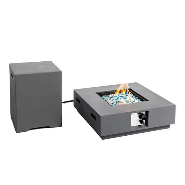 Tidoin Gray Square Concrete Outdoor Propane Fire Pit Table with Propane Tank Cover