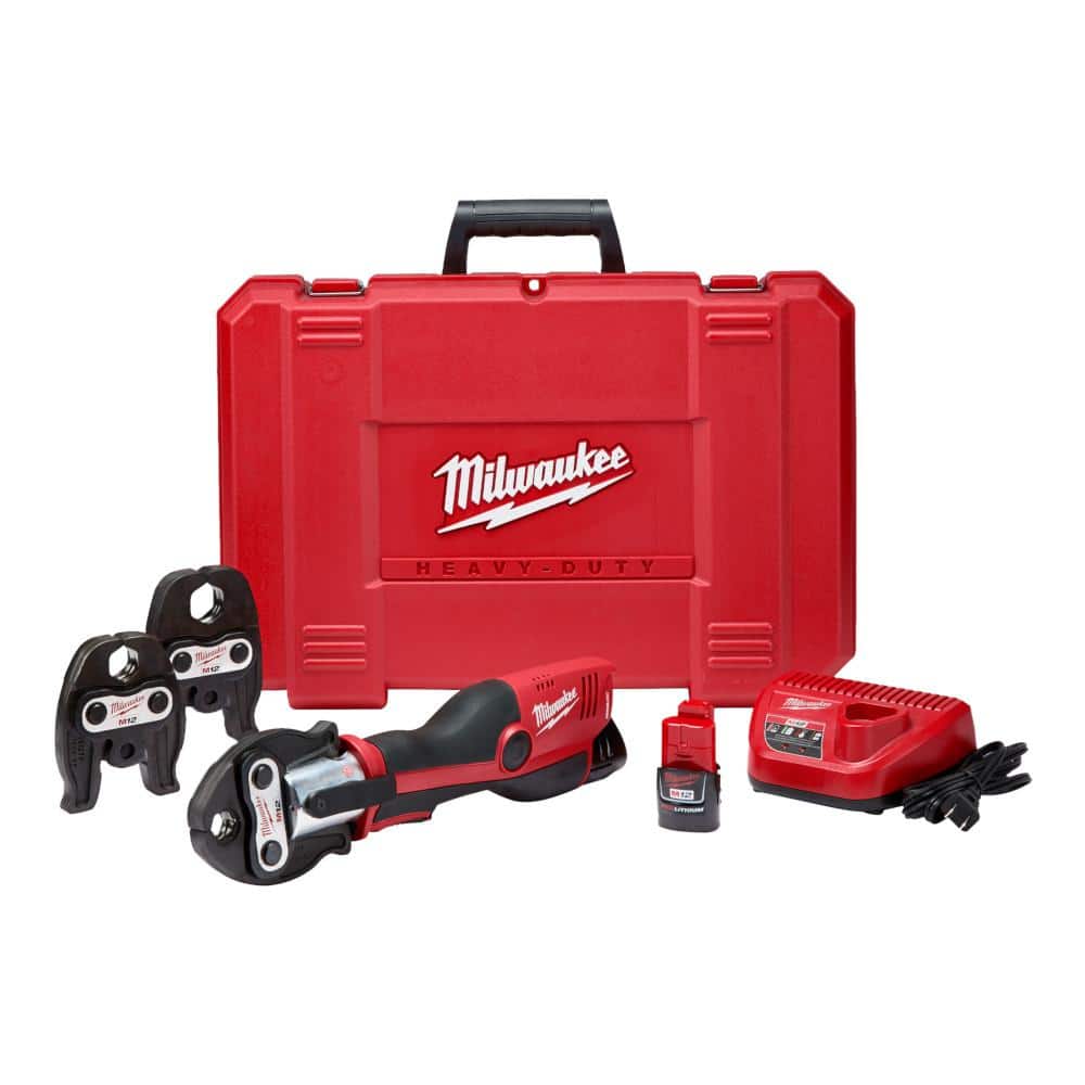 Milwaukee M12 12-Volt Lithium-Ion Force Logic Cordless Press Tool Kit (3  Jaws Included) with Two 1.5 Ah Battery and Hard Case 2473-22 The Home  Depot
