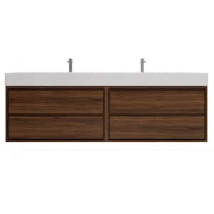 Saggie 84 in. W x 20 in. D x 28 in. H Double Sink Floating Bath Double Vanity in Rosewood with White Acrylic Top