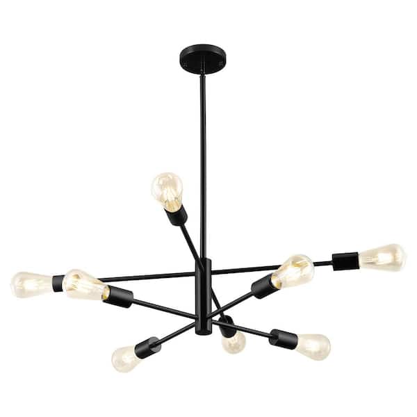 Merra 8-Light Black Modern Sputnik Chandelier for Dining Room with 4 Heights