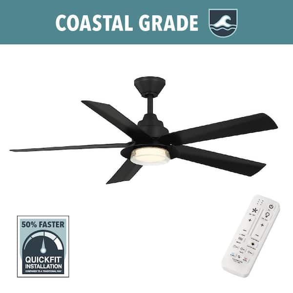 Mable 52 in. Indoor/Outdoor Coastal Grade Matte Black Ceiling Fan with Adjustable White LED and Remote Included