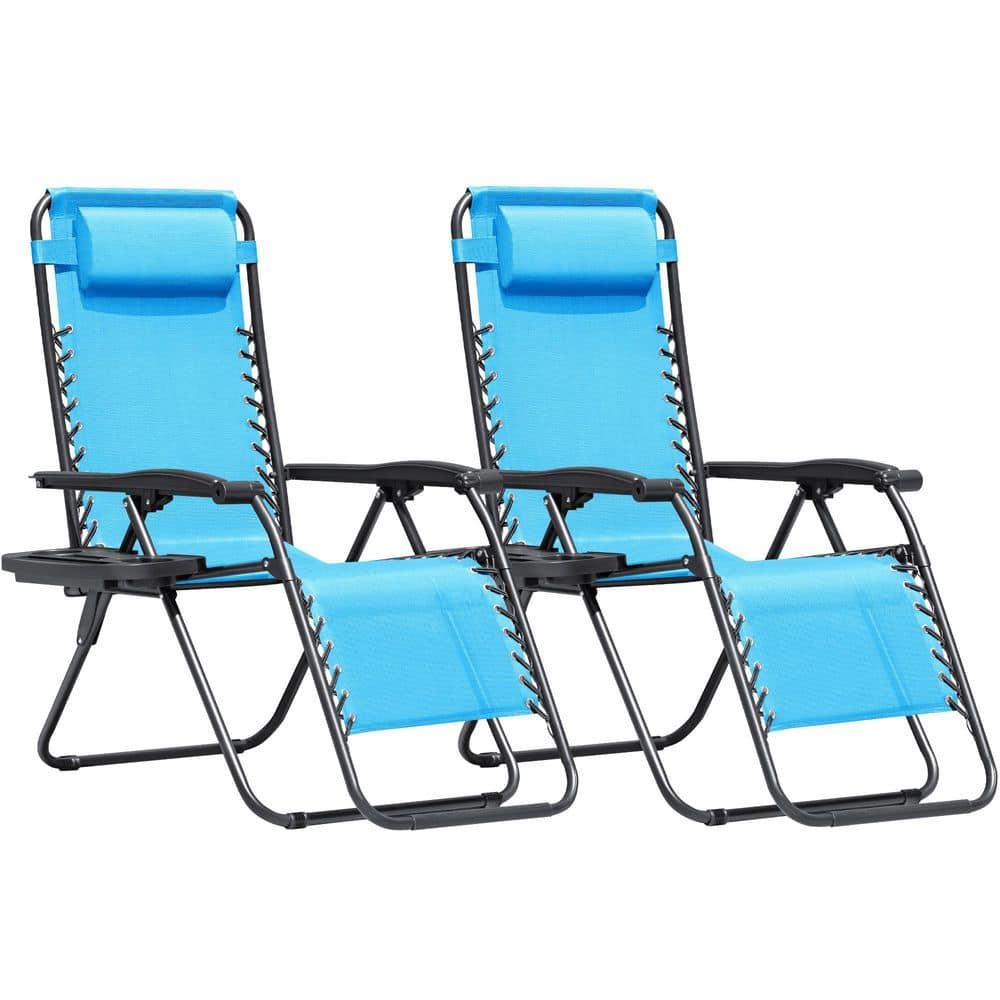 Tozey 2-Piece Blue Zero Gravity Black Metal Lawn Chair Set