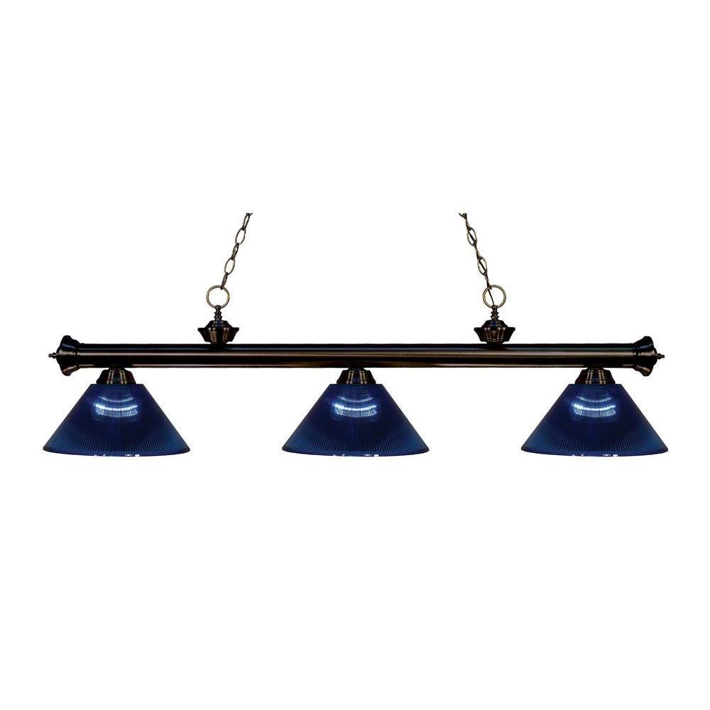 Riviera Elegant Bronze 3-Light Billiard Chandelier with Golden Mottle Glass