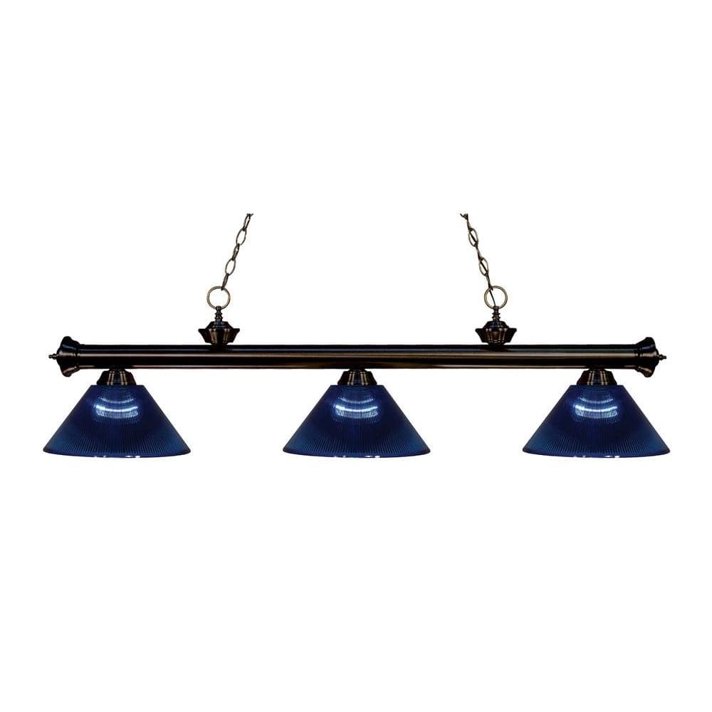 Riviera Elegant Bronze 3-Light Billiard Chandelier with Golden Mottle Glass