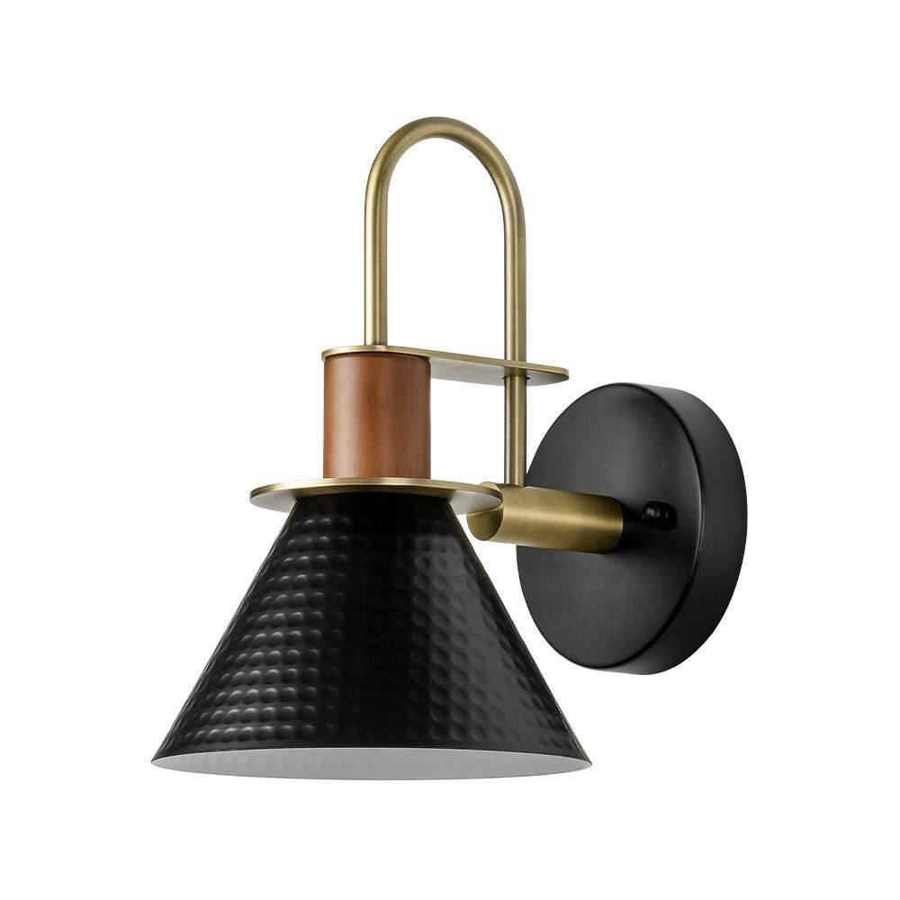 Nimbus 1-Light 6.9 in.W Brass and Black Wall Sconce with Textured Cone Shade, Rustic Farmhouse Industrial Style price history on PriceWatchPro