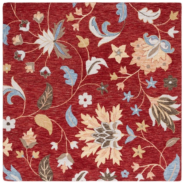 Jardin 6 ft. x 6 ft. Red/Orange Leaf Flower Square Area Rug