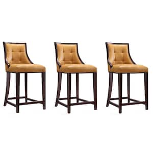 Fifth Ave 39.5 in. Camel Beech Wood Counter Height Bar Stool with Faux Leather Seat (Set of 3)
