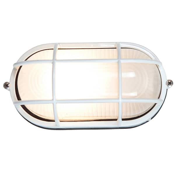 Nauticus 1-Light White Outdoor Bulkhead Light with Frosted Glass Shade