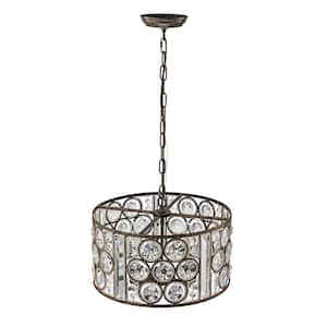 Ccrystal 4-Light Vintage Crystal Drum Antique Bronze Chandelier Retro Classic Round Lighting Fixture for Dining Room
