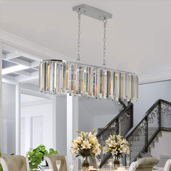 Sunpez 39.4 in. W 8-Lights 8 x E12 Candle Crystal Chandelier Ceiling Pendant Light Fixture for Dining Room Entryway, Not Bulbs