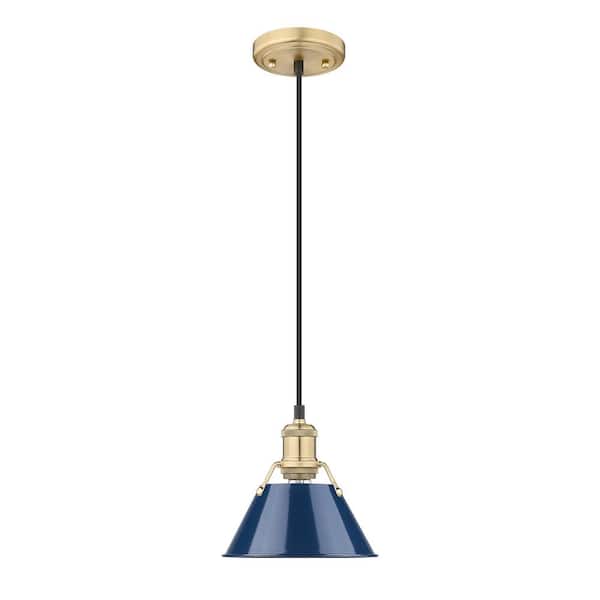 Golden Lighting Orwell 100-Watt 1-Light Brushed Champagne Bronze and Matte Navy Mini Pendant Light