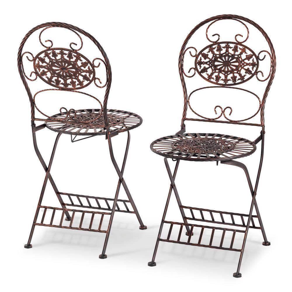 Bronze Floral 3-Piece Metal Outdoor Bistro Set